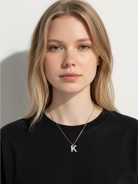 10/21 Initial K Pearl Pendant Necklace in Rose Gold